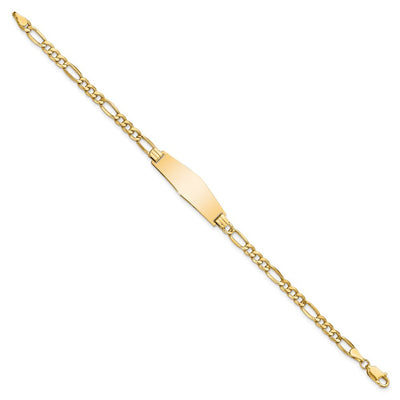 14K Polished Semi-solid Chain/Solid Plate Figaro Link Soft Diamond Shape 28x9.5mm Plate ID Bracelet
