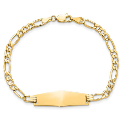 14K Polished Semi-solid Chain/Solid Plate Figaro Link Soft Diamond Shape 28x9.5mm Plate ID Bracelet