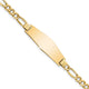 14K Polished Semi-solid Chain/Solid Plate Figaro Link Soft Diamond Shape 28x9. Plate ID Bracelet
