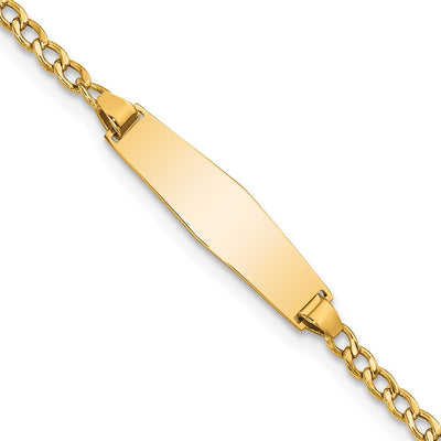 14K Polished Semi-Solid Chain/Solid Plate Cuban Link Soft Diamond Shape 19.5x5.5mm Plate Baby/Child ID Bracelet