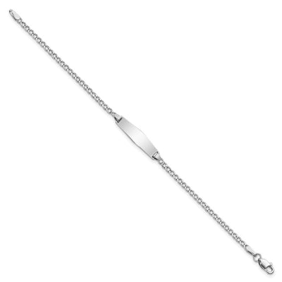 14K White Gold Polished Semi-Solid Chain/Solid Plate Cuban Link Soft Diamond Shape 20x5.5mm Plate Baby/Child ID Bracelet