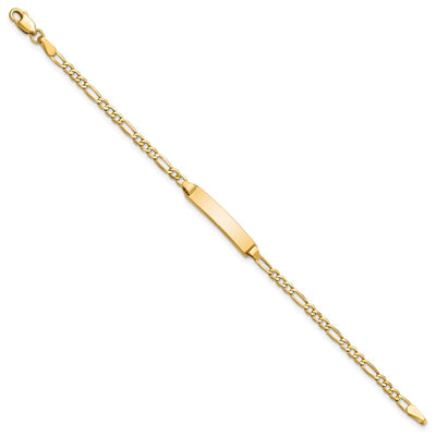 14K Polished Semi-Solid Chain/Solid Plate Figaro Link 23x4.5mm Plate Baby/Child ID Bracelet