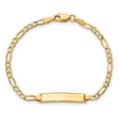 14K Polished Semi-Solid Chain/Solid Plate Figaro Link 23x4.5mm Plate Baby/Child ID Bracelet