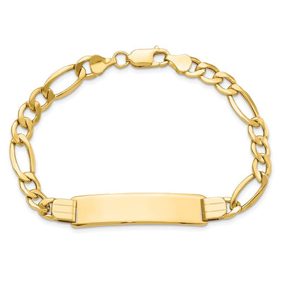 14K Polished Semi-Solid Chain/Solid Plate Figaro Link Plate ID Bracelet