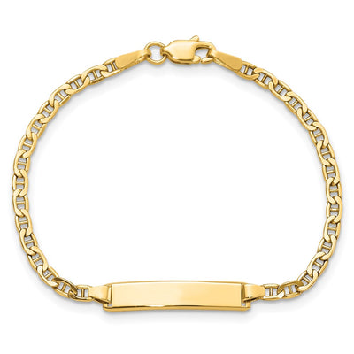 14K Polished Semi-Solid Chain/Solid Plate Anchor Link 20.5x4.5mm Plate Baby/Child ID Bracelet