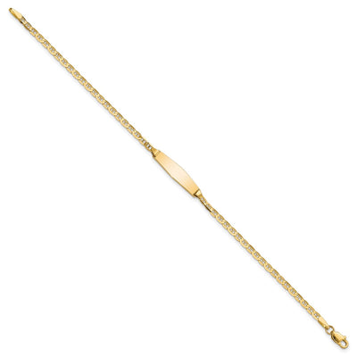 14K Polished Semi-Solid Chain/Solid Plate Anchor Link Soft Diamond Shape 19.5x5.5mm Plate Baby/Child ID Bracelet