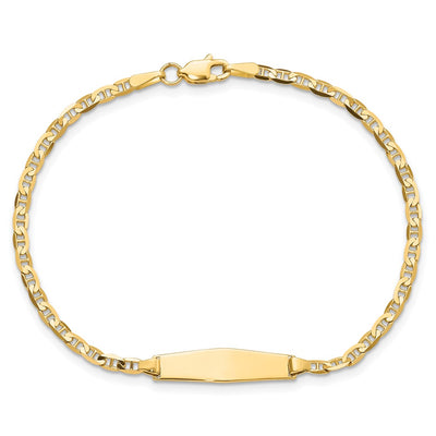 14K Polished Semi-Solid Chain/Solid Plate Anchor Link Soft Diamond Shape 19.5x5.5mm Plate Baby/Child ID Bracelet