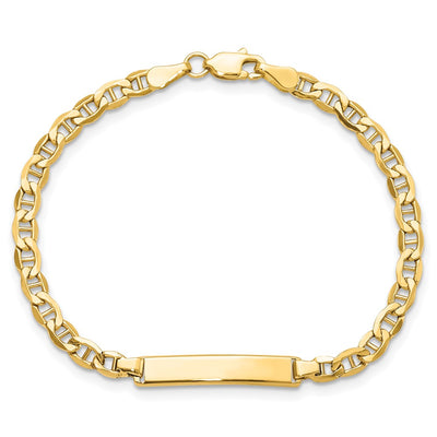 14K Polished Semi-Solid Chain/Solid Plate Anchor Link 22.5x4. Plate ID Bracelet