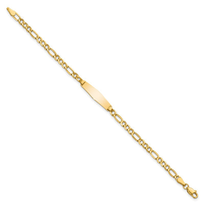 14K Polished Semi-Solid Chain/Solid Plate Figaro Link Soft Diamond Shape 19.5x5.5mm Plate Baby/Child ID Bracelet