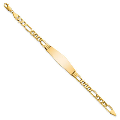 14K Polished Semi-Solid Chain/Solid Plate Figaro Link Soft Diamond Shape Plate ID Bracelet