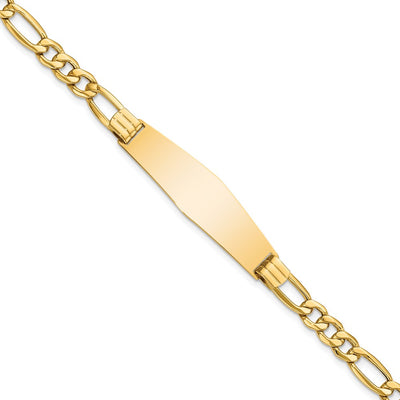 14K Polished Semi-Solid Chain/Solid Plate Figaro Link Soft Diamond Shape Plate ID Bracelet