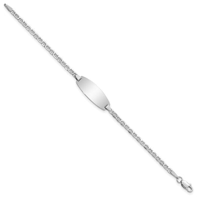 14K White Gold Polished Semi-Solid Chain/Solid Plate Anchor Link Oval 18.5x8.5mm Plate Baby/Child ID Bracelet