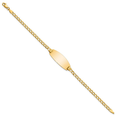 14K Polished Semi-Solid Chain/Solid Plate Curb Link Oval 25x11.5mm Plate ID Bracelet