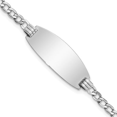 14K White Gold Polished Semi-Solid Chain/Solid Plate Curb Link Oval 25x11.5mm Plate ID Bracelet