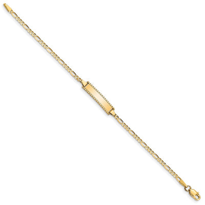 14K Polished Solid Chain/Solid Plate Figaro Link Plate Baby/Child ID Bracelet