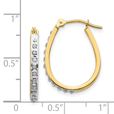 14K Yellow & Rhodium Diamond Fascination Oval Hinged Hoop Earrings