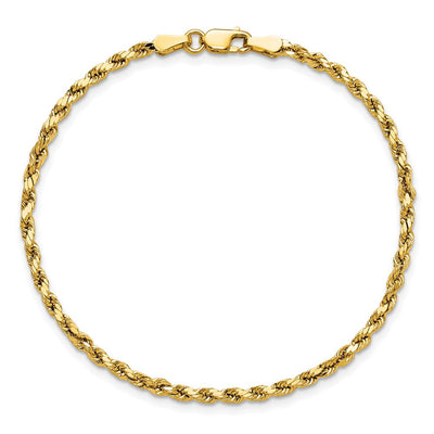 14K Semi Solid Diamond-cut Rope with Lobster Clasp Chain, 7 x 2.5mm