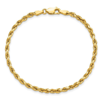 14K Semi Solid Diamond-cut Rope with Lobster Clasp Chain, 7 x 3mm