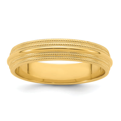 14K Yellow Gold Double Milgrain Comfort Fit Wedding Band