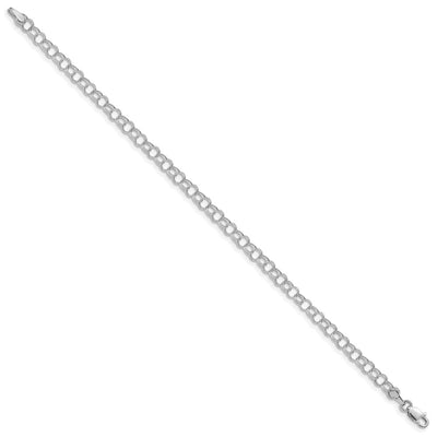 14K White Gold Hollow Double Link Charm Bracelet, 7 x 4mm