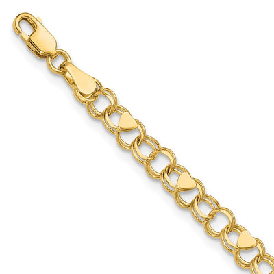 14K Solid Double Link with Hearts Childs Charm Bracelet