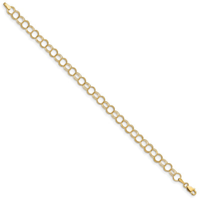 14K Solid Triple Link Charm Bracelet, 7 x 6mm