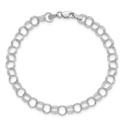 14K White Gold Solid Triple Link Charm Bracelet, 7 x 6mm