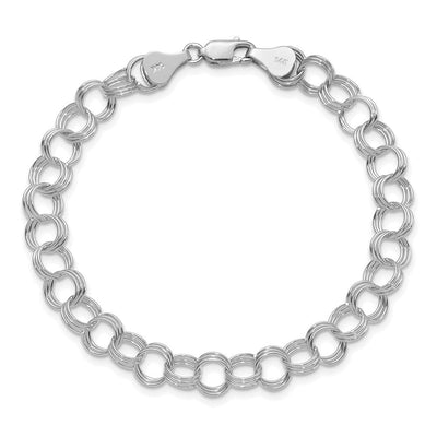 14K White Gold Solid Triple Link Charm Bracelet, 7 x 7mm