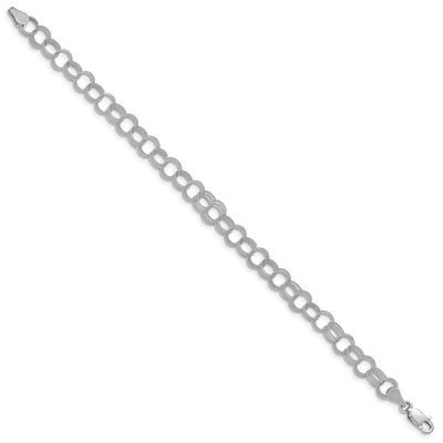14K White Gold Solid Textured Triple Link Charm Bracelet
