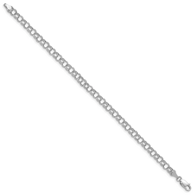14K White Gold Hollow Double Link Charm Bracelet, 7 x 5mm