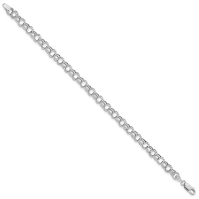 14K White Gold Hollow Double Link Charm Bracelet, 7 x 6mm