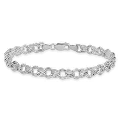 14K White Gold Hollow Double Link Charm Bracelet, 7 x 6mm