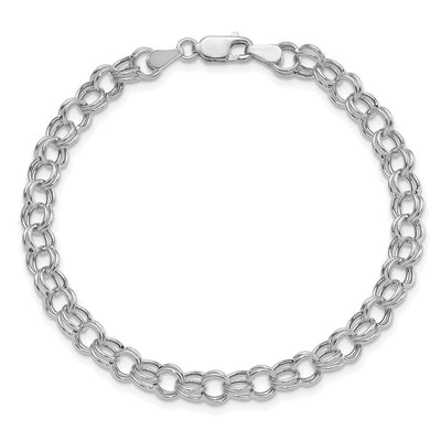 14K White Gold Hollow Double Link Charm Bracelet, 7 x 6mm