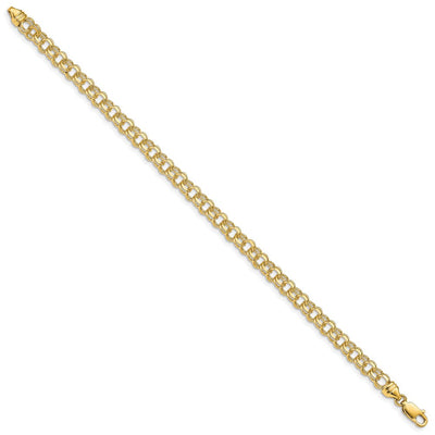 14K Diamond-cut Solid Heavy Double Link Charm Bracelet, 7 x 4.75mm