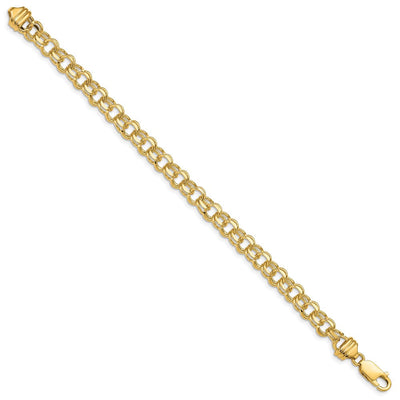 14K Diamond-cut Solid Heavy Double Link Charm Bracelet, 7 x 6.5mm