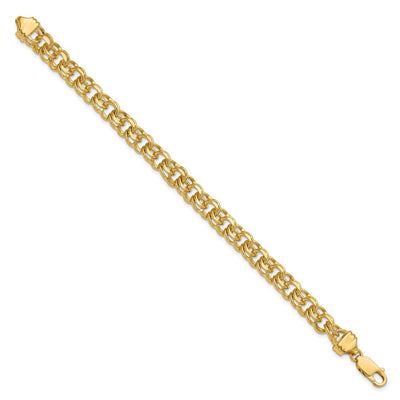 14K Diamond-cut Solid Heavy Double Link Charm Bracelet, 7 x 7.5mm