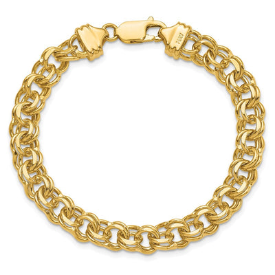 14K Diamond-cut Solid Heavy Double Link Charm Bracelet, 7 x 7.5mm