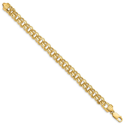14K Diamond-cut Solid Heavy Double Link Charm Bracelet, 7 x 8.5mm