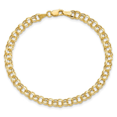 14K Hollow Diamond-cut Double Link Childs Charm Bracelet