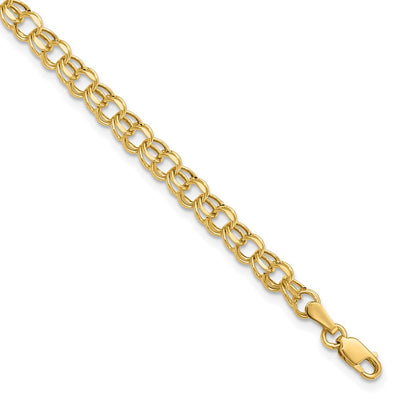 14K Hollow Diamond-cut Double Link Childs Charm Bracelet