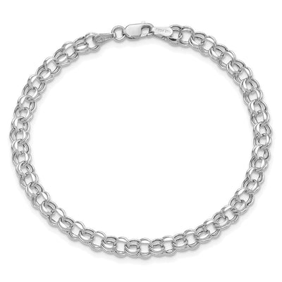 14K White Gold Hollow Diamond-cut Double Link Charm Bracelet, 7 x 4.5mm