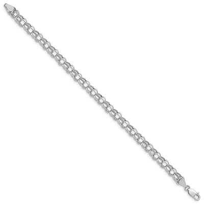 14K White Gold Hollow Diamond-cut Double Link Charm Bracelet, 7 x 5.5mm