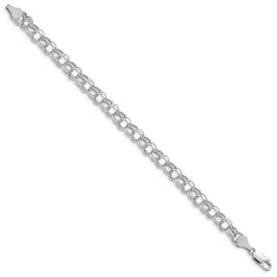 14K White Gold Hollow Diamond-cut Double Link Charm Bracelet, 7 x 6.5mm