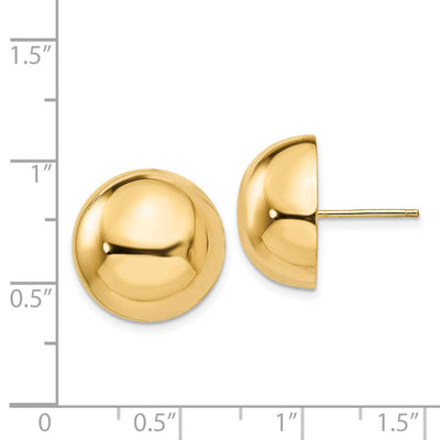 14K Polished Half Ball Post Earrings, 16 x 16mm