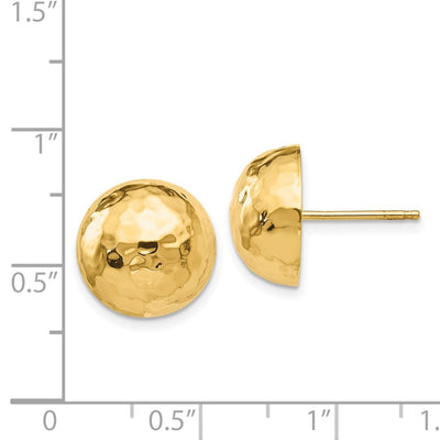 14K Hammered Half Ball Post Earrings, 13 x 13mm
