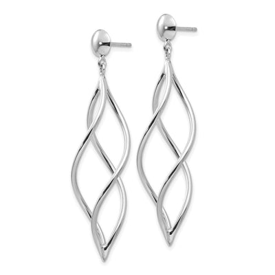 14K White Gold Swirl Dangle Earrings, 51 x 12mm