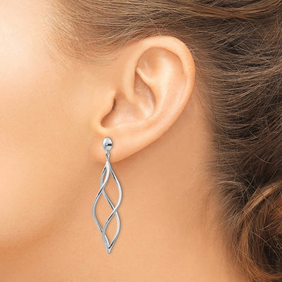 14K White Gold Swirl Dangle Earrings, 51 x 12mm