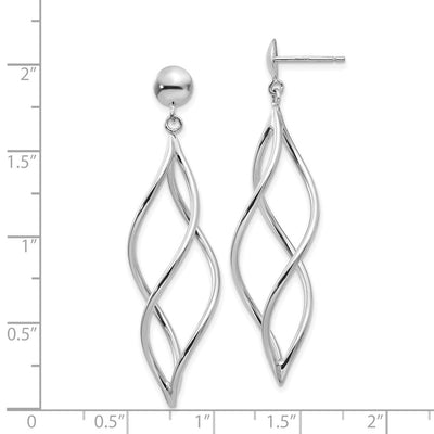 14K White Gold Swirl Dangle Earrings, 51 x 12mm