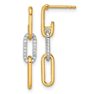 14K Two-tone Gold Diamond Paperclip Link Dangle Post Earrings