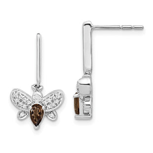 14k White Gold Diamond and Smokey Quartz Bee Earrings (Style EM3996-SQ-015-WA)